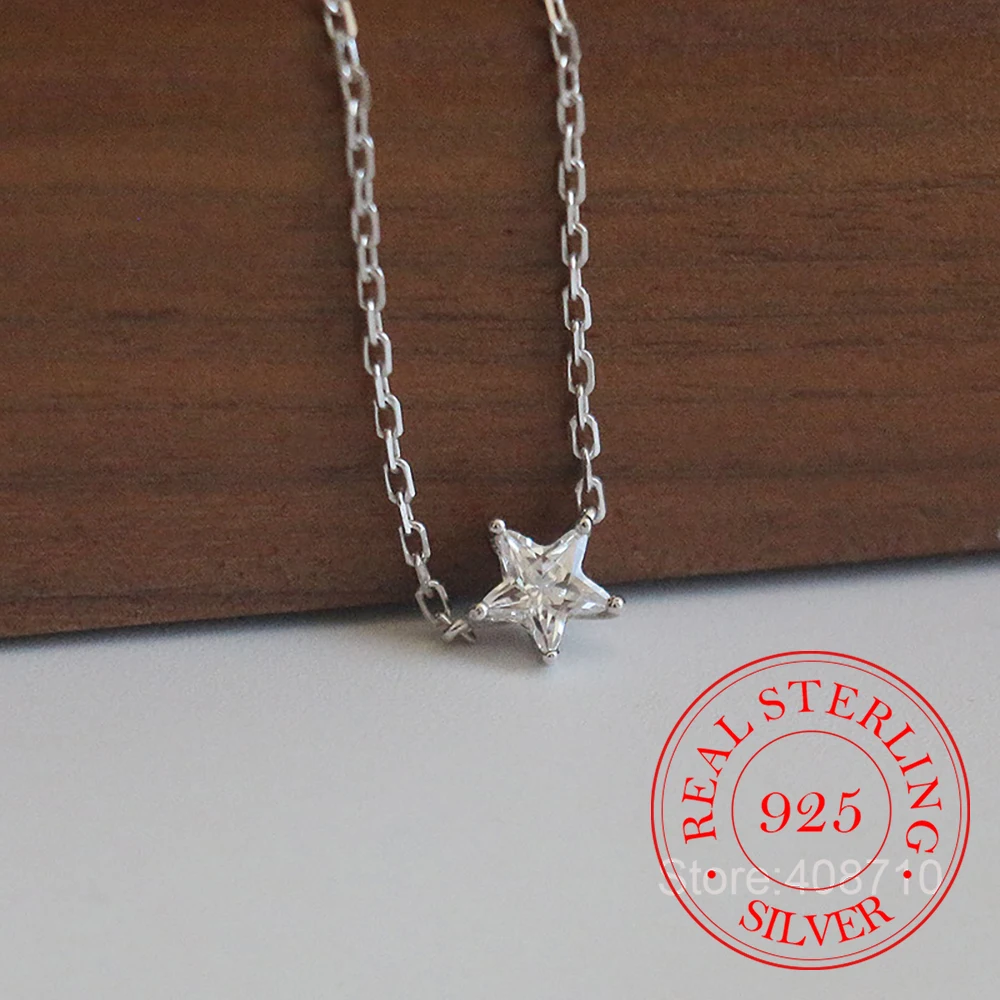 925 Sterling Silver Jewelry Crystal Pentagon Zircon Star Pendant Necklace for Women Wedding Party Jewelry for Girls Friend Gift