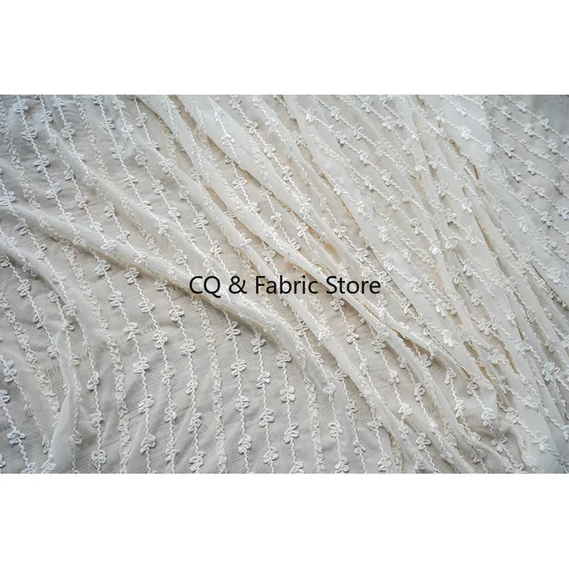 Soft Candy Color Striped Embroidered Chiffon Fabric For Spring And Summer Women's Clothing Dress By the meter