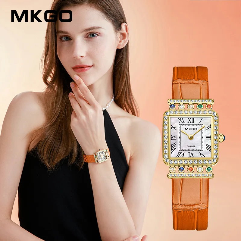 2024 New Crystal Ladies Watches High End Luxury Jewelry Female Watches Diamond Bracelet Women Leather Watches Square Roman Dial