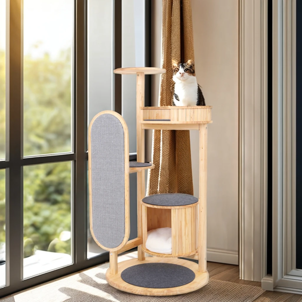 

*e for New Design Eco-Friendly Kitten Wooden Houses Cat Trees with Large Sisal Scratch Board Fur Perch Lig Feature Pet Toys&