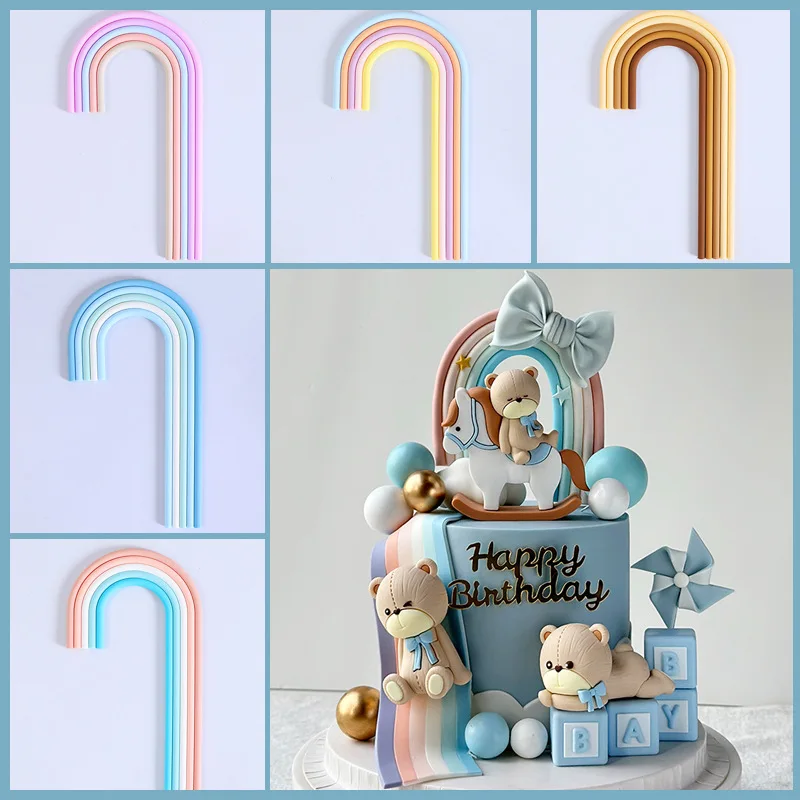 Decoração multiuso de topper de bolo arco-íris vibrante para casamentos, chá de bebê, revelação de gênero e festas de aniversário infantis (design unissex)