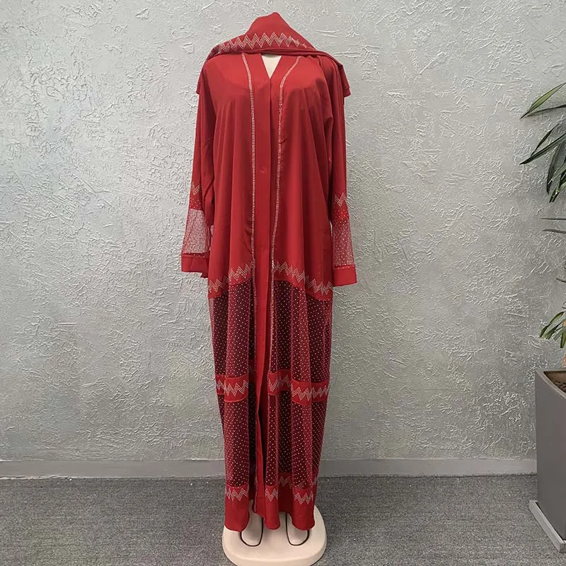 Abaya muçulmano vestido longo para mulheres, vestido de noite luxuoso, dubai, com strass e beading, cardigã turco