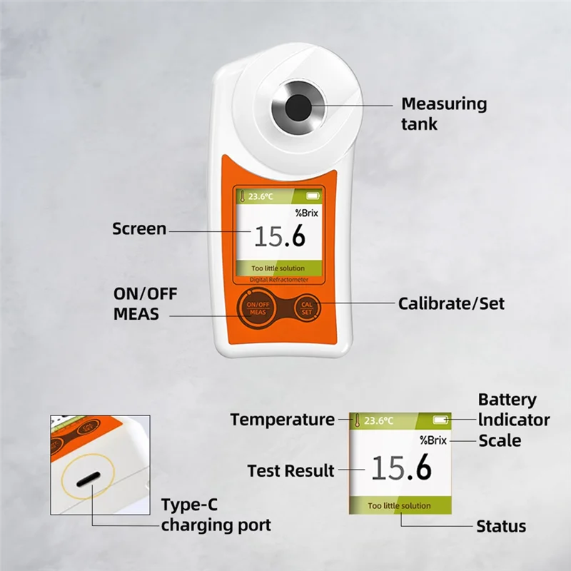 Medidor de azúcar eficiente, medidor de azúcar para frutas, pantalla Digital portátil de alta precisión, índice de refracción, instrumento de detección de azúcar de naranja