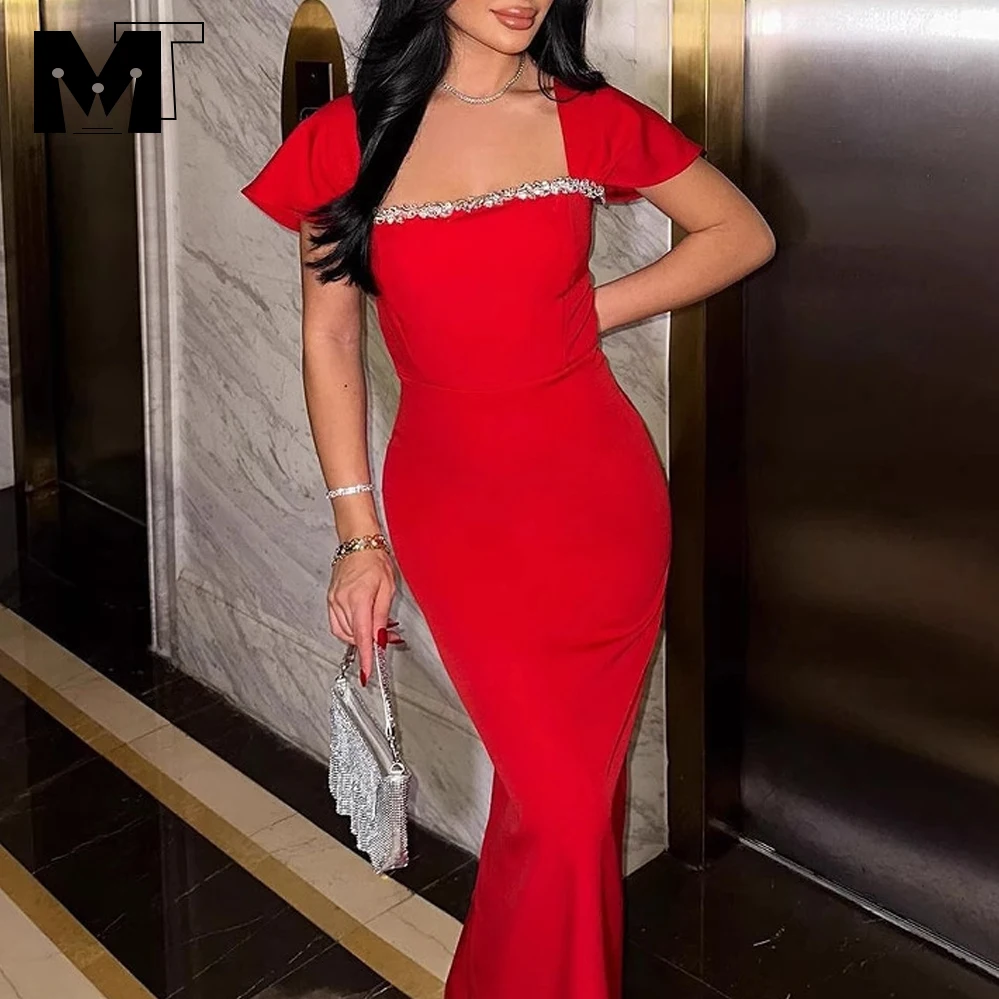 

MT New year women's valentines Red party cocktail engagement dress for dress rhinestone birthday Socialite dress prom