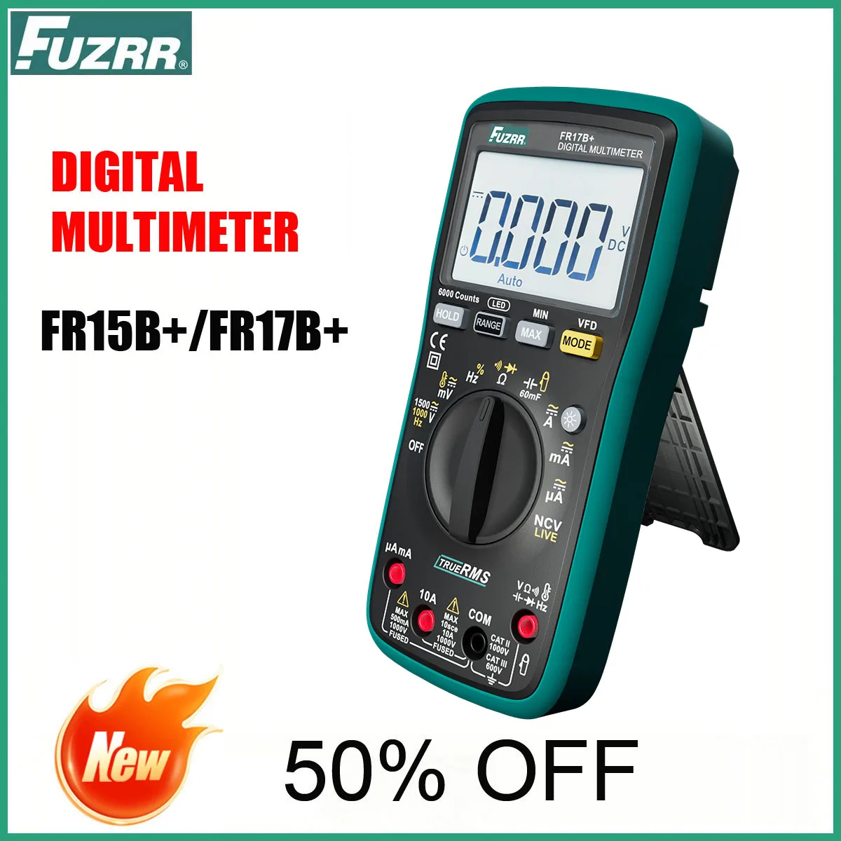 Multímetro Digital True RMS FR15B+ FR17B+ com Auto Range, NCV, Testador de Tensão AC/DC, Corrente e Capacitância para Reparo de Circuitos Elétricos