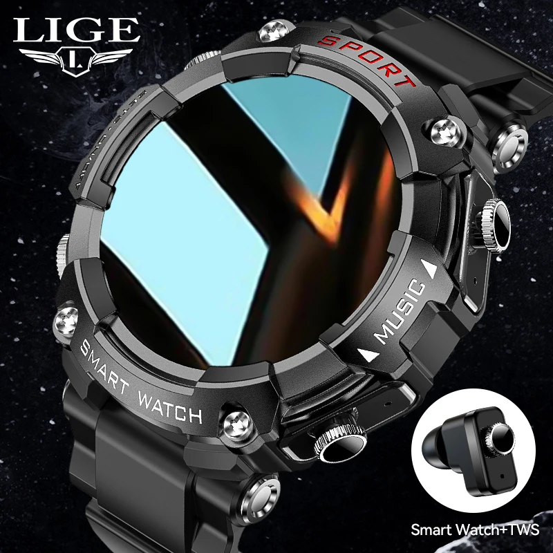 

LIGE 2023 T96 Local Music Wireless Earbud Smart Watch for men Bluetooth Call Health Monitor Sport Music Earphone Smartwatch iOS