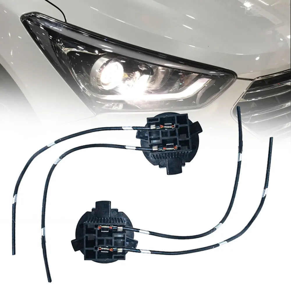 

2x Car Headlight Bulb Base Holder Wire Adapter Halogen Lamp Socket Connector Wiring Harness Accessories for Hyundai New Santafe