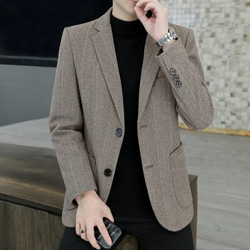 High Quality Blazer Men's British Casual Senior Elite Work Business Conference Host Party Performance Gentleman Slim Suit Jacket