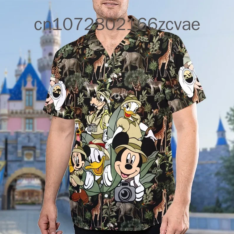 Disney Mickey and Friends Safari Animal Hawaiian Shirt Disney Mickey Hawaiian Shirt Retro Casual Button Short Sleeve Shirt