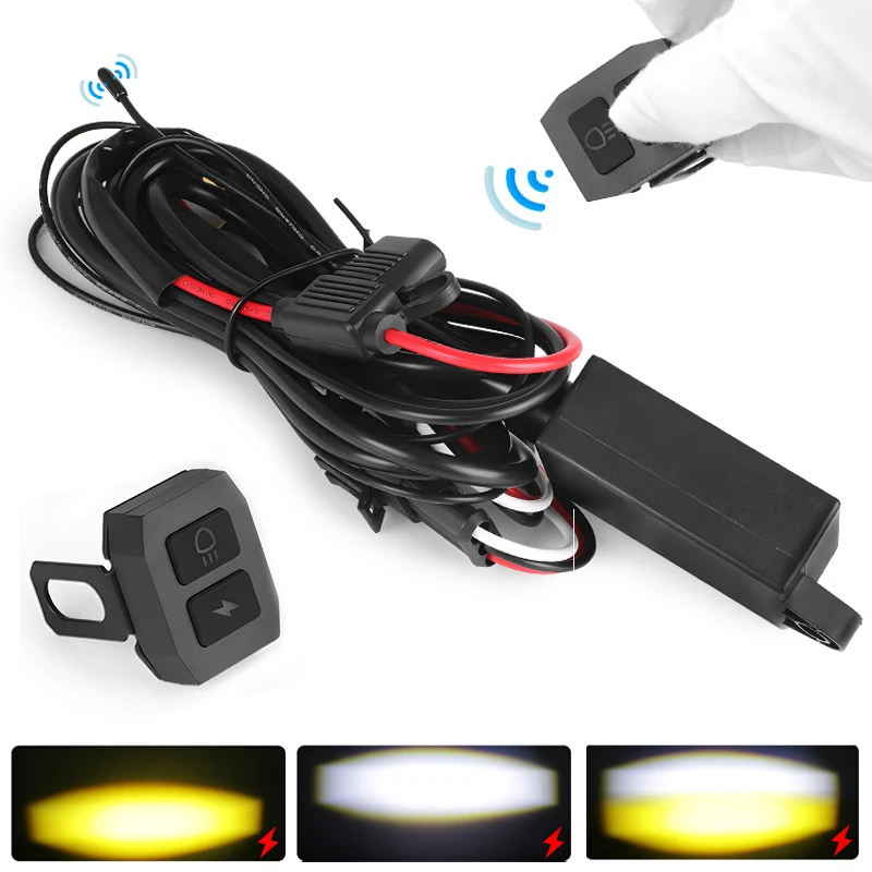 

Мотоциклетный беспроводной пульт дистанционного реле, светодиодный прожектор, противотуманный светильник, переключатель, проводка, вспышка, выкл., комплект для автомобиля, грузовика, грязевого велосипеда, квадроцикла, 12 В