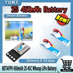 BETAFPV 450mAh 2S 45C LiPo Battery, Compatible with Meteor85, Meteor85 HD, Beta75X, Mobula 7&Other 2S Brushless Whoop FPV Drones