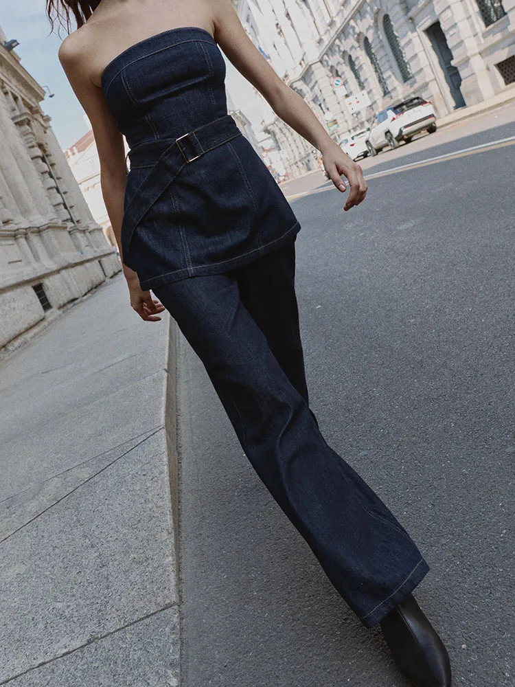 Fall New Arrival Women's Wide Leg Jeans with Belt 748458 407 Denim Pants 748 Ethnic Faion Ladies' Clothing