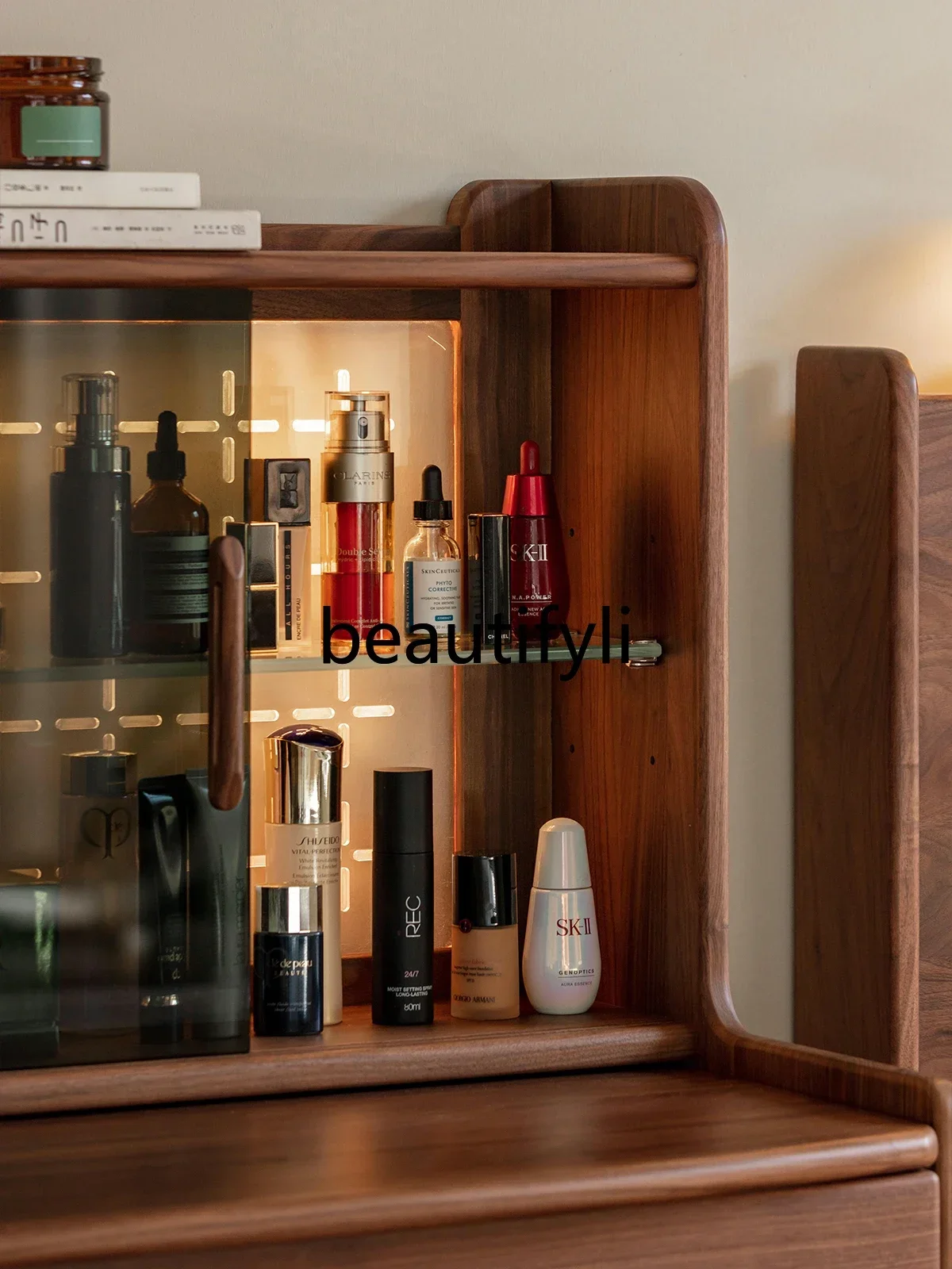 

a26 Nordic black walnut dresser bedroom household small apartment simple solid wood storage makeup table