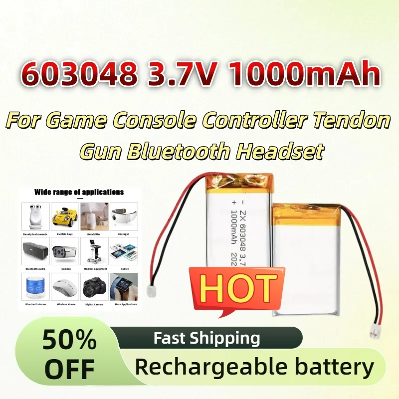 

In Stock Rechargeable Lithium Battery Polymer Cell for Game Console Controller Tendon Gun Bluetooth Headset 603048 3.7V 1000mAh