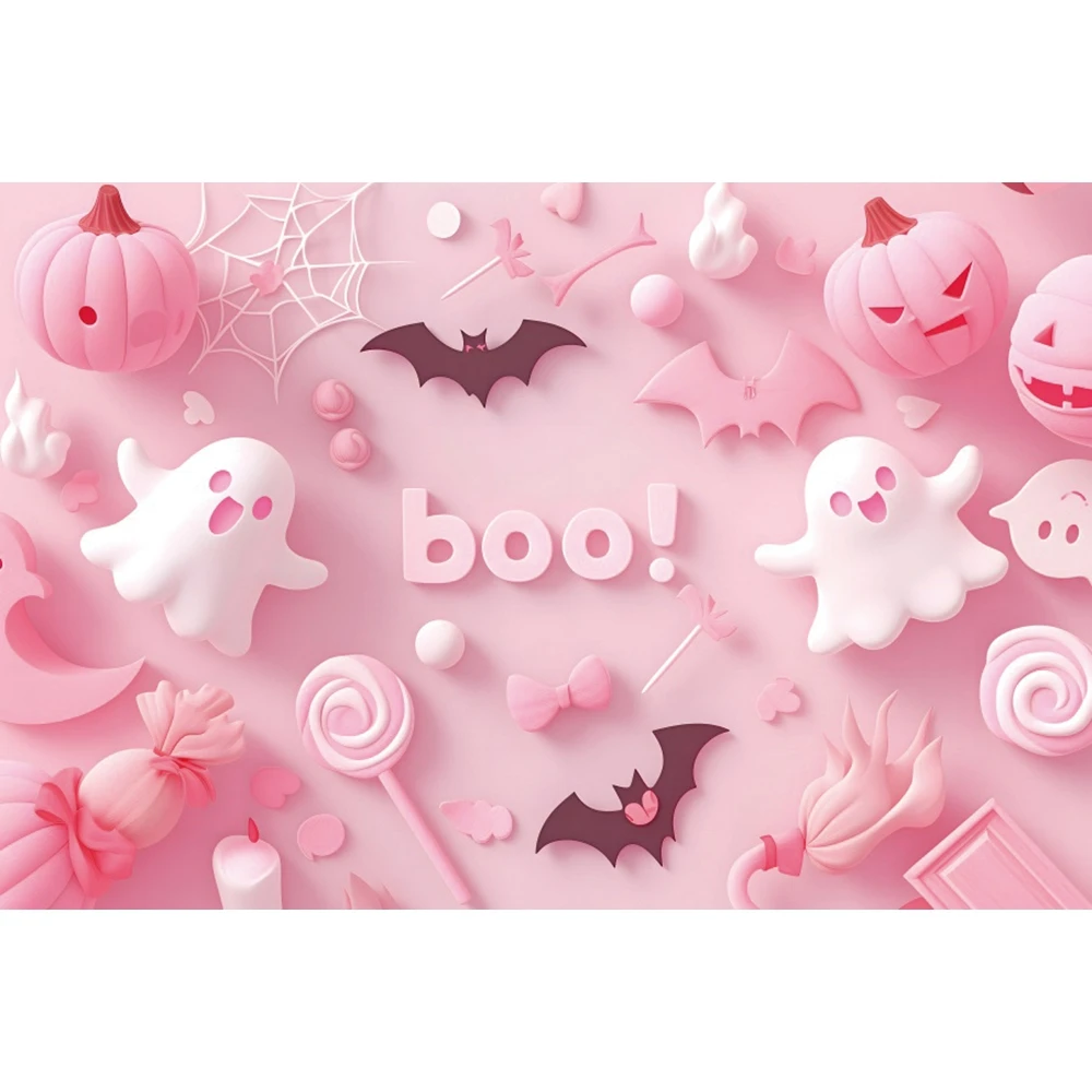 

Pink Cartoon Halloween 1st Birthday Photography Backdrop Spooky Ghost Booing Theme Halloween Party Decor Portrait Background