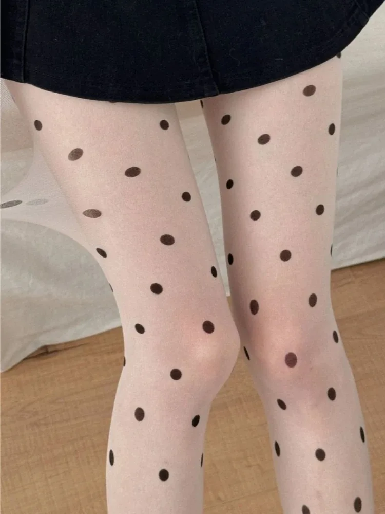 Japanese Style Sweet Lolita Polka Dots Silk Stockings Women's Sexy White Slightly Sheer Pantyhose Summer Thin Transparent Tights