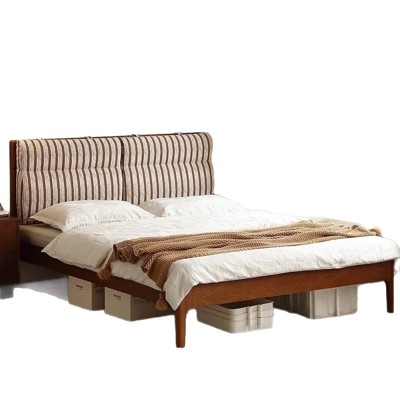Medieval ash wood bed ultra-thin bedside full solid wood bed small apartment