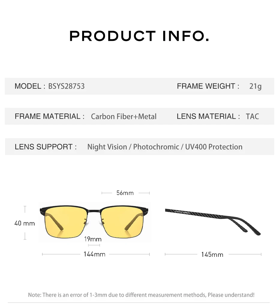CAPONI Night Vison Männer Sonnenbrille Neue Nacht Fahren Carbon Faser Original Photochrome Braun Sonnenbrille Gelb Shades BSYS28753 – Detail 17