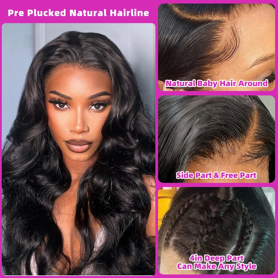 30Inch Brazilian Body Wave 200 Density 13x6 HD Transparent Lace Front Wigs 13x4 Lace Frontal Human Hair Wig 5x5 Lace Closure Wig