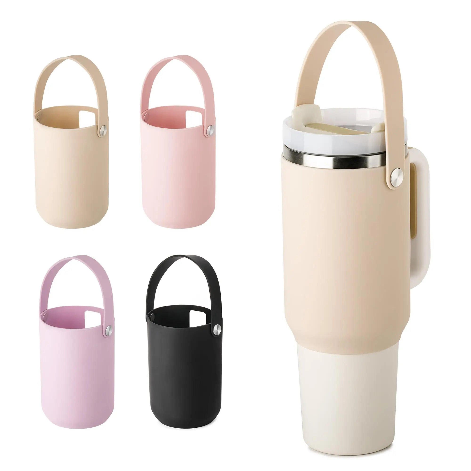 Cup Holder Case with Handle for Stanley 40 OZ Tumbler Accessories Silicone Water Bottle Carrier Sleeve