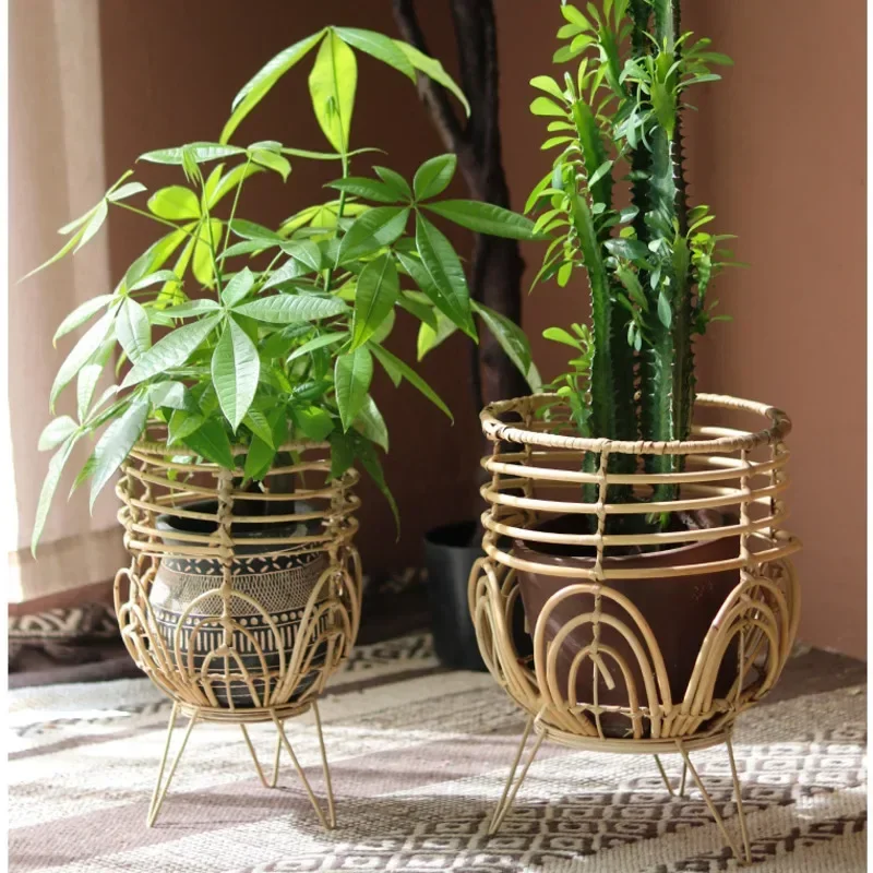 Nordic Simple Plant Stand Creative Rattan Woven Stand For Flowers Balcony Floor Plant Rack Living Room Decoration Flower Holder