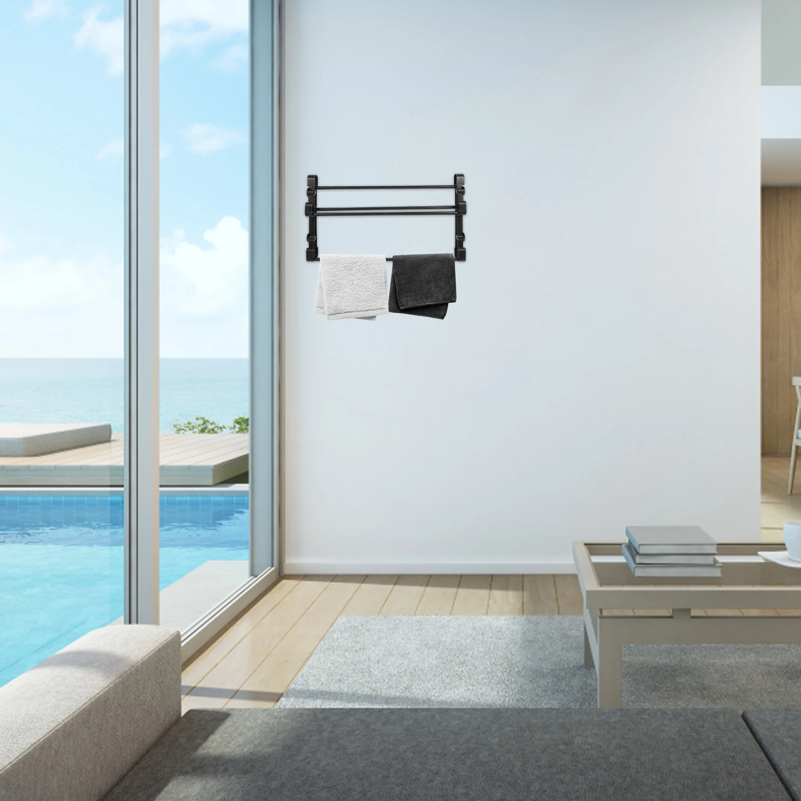 

Mounted -Saving No Drilling Storage Bathroom Entryway Dual Layer Towel Rack Sturdy Plastic Metal Wall Mount Rv