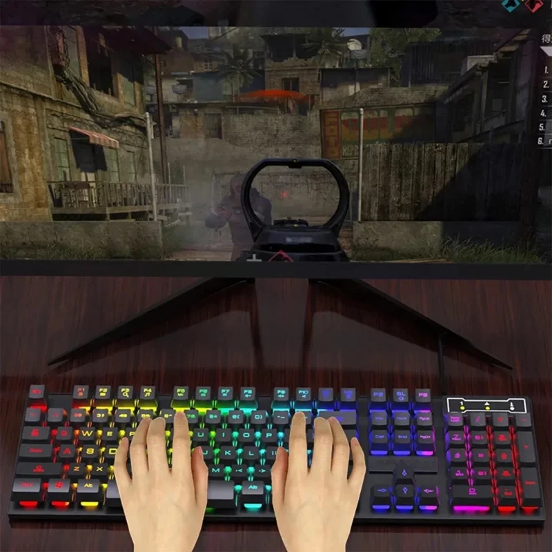 Teclado Doméstico com Fio, Teclado Gamer RGB Colorido com Sensação Mecânica, Teclado Padrão para Laptop com Windows