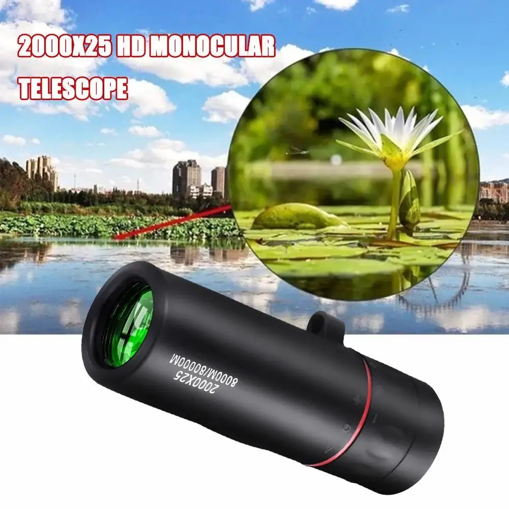 Télescope monoculaire portable avec support, mini télescope pour téléphone portable, extérieur, camping, chasse, observation des oiseaux, HD, 2000x25