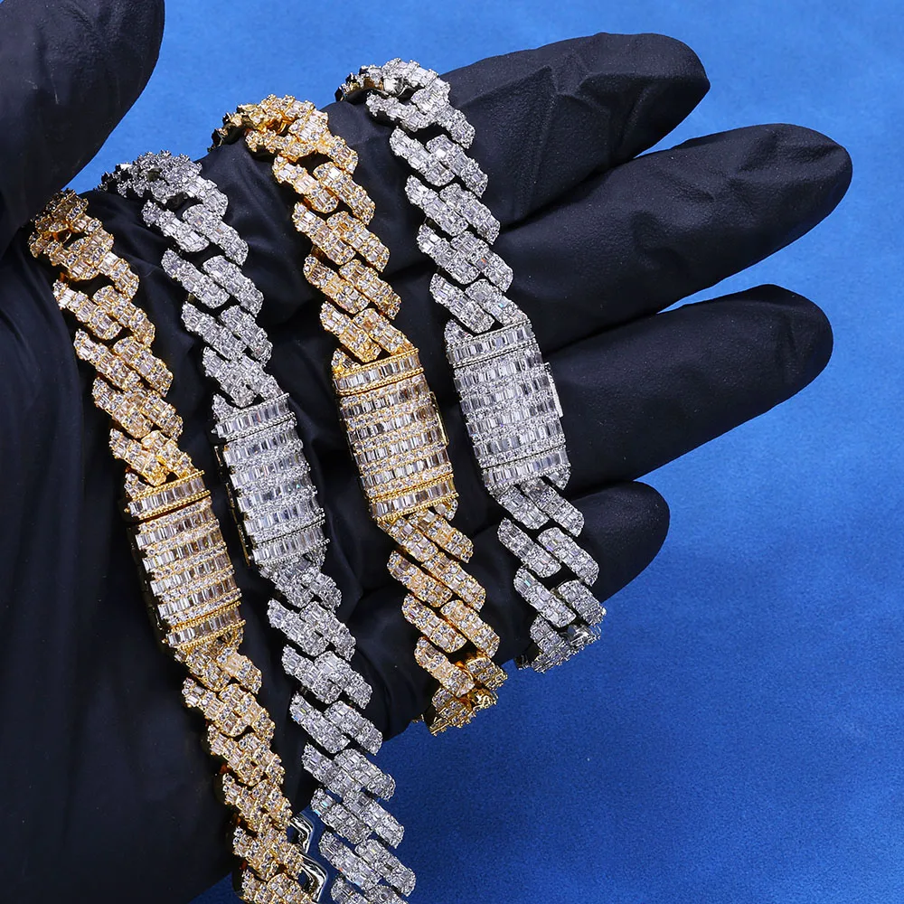 

NY Fashion Jewelry 10MM Wide Gold Plated Inlay Full Zircon Cuban Bracelet Necklace Exquisite Sparkling Quality