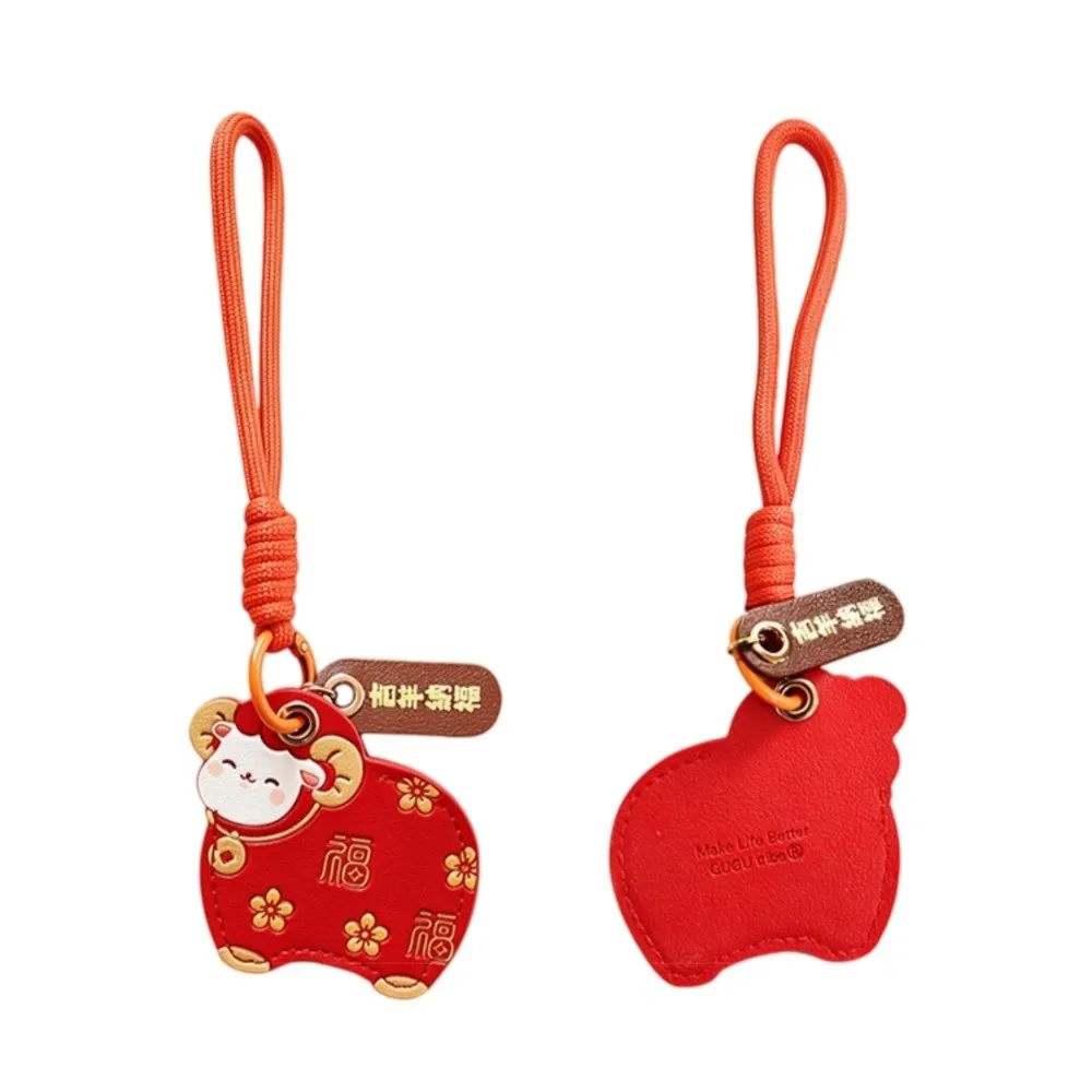 Lovely Blessing Words Goat Year Keychain Lucky Creative Access Card Holder Cute Protective Case Leather Lamb Pendant Keyfob