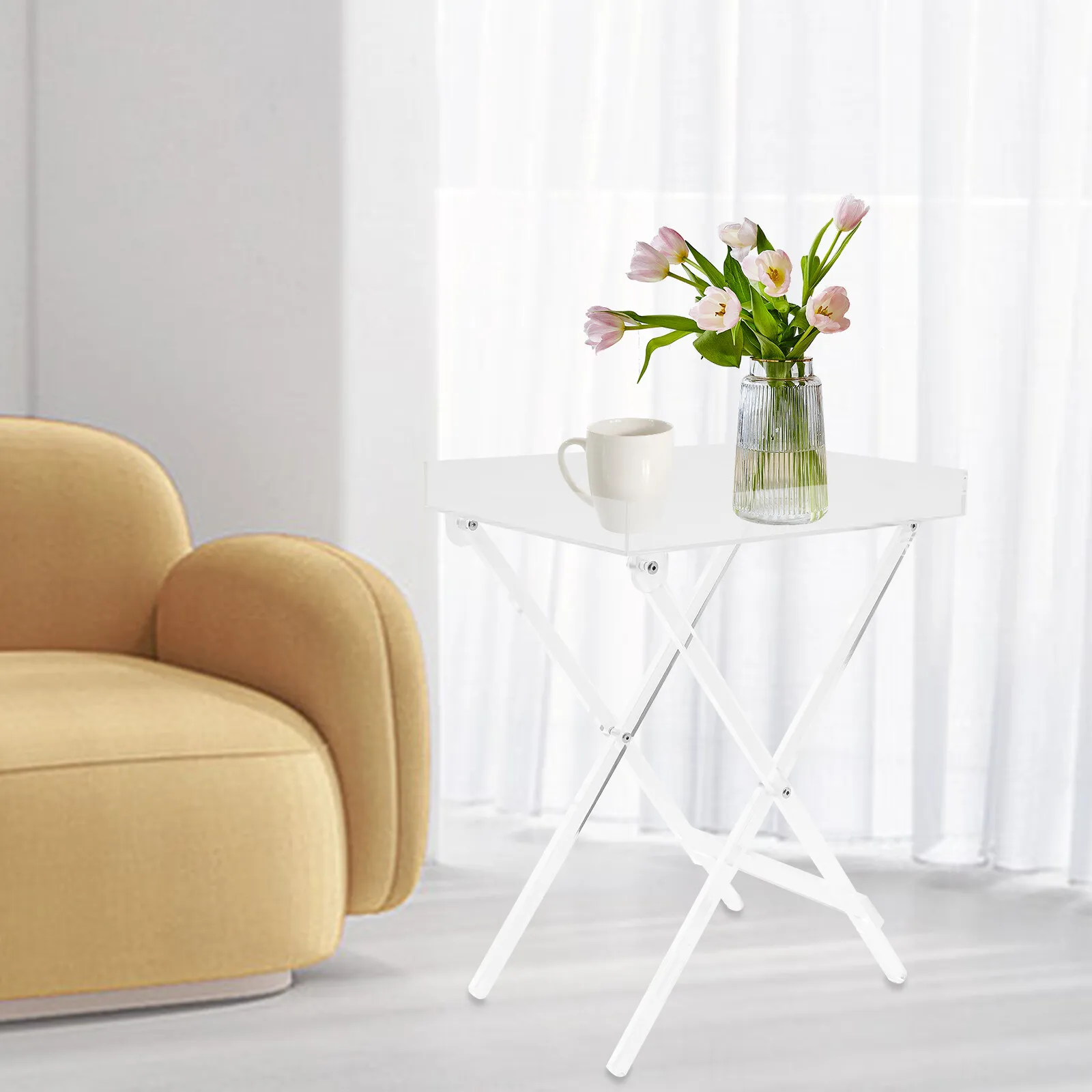 

Transparent Plastic Acrylic Side Table Foldable Snack Tray Coffee Table Hallway Modern Living Room Furniture