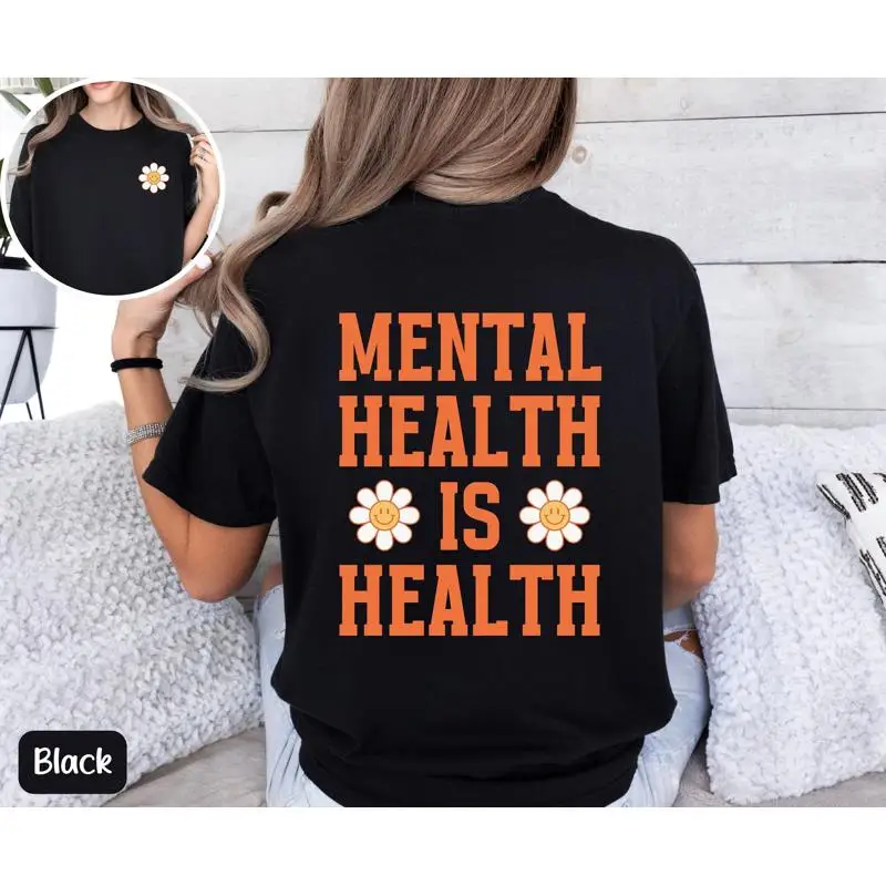 

Футболка Mental Health Comfort Colors с дизайном спины в стиле ретро - это благосостояние, большая положительность