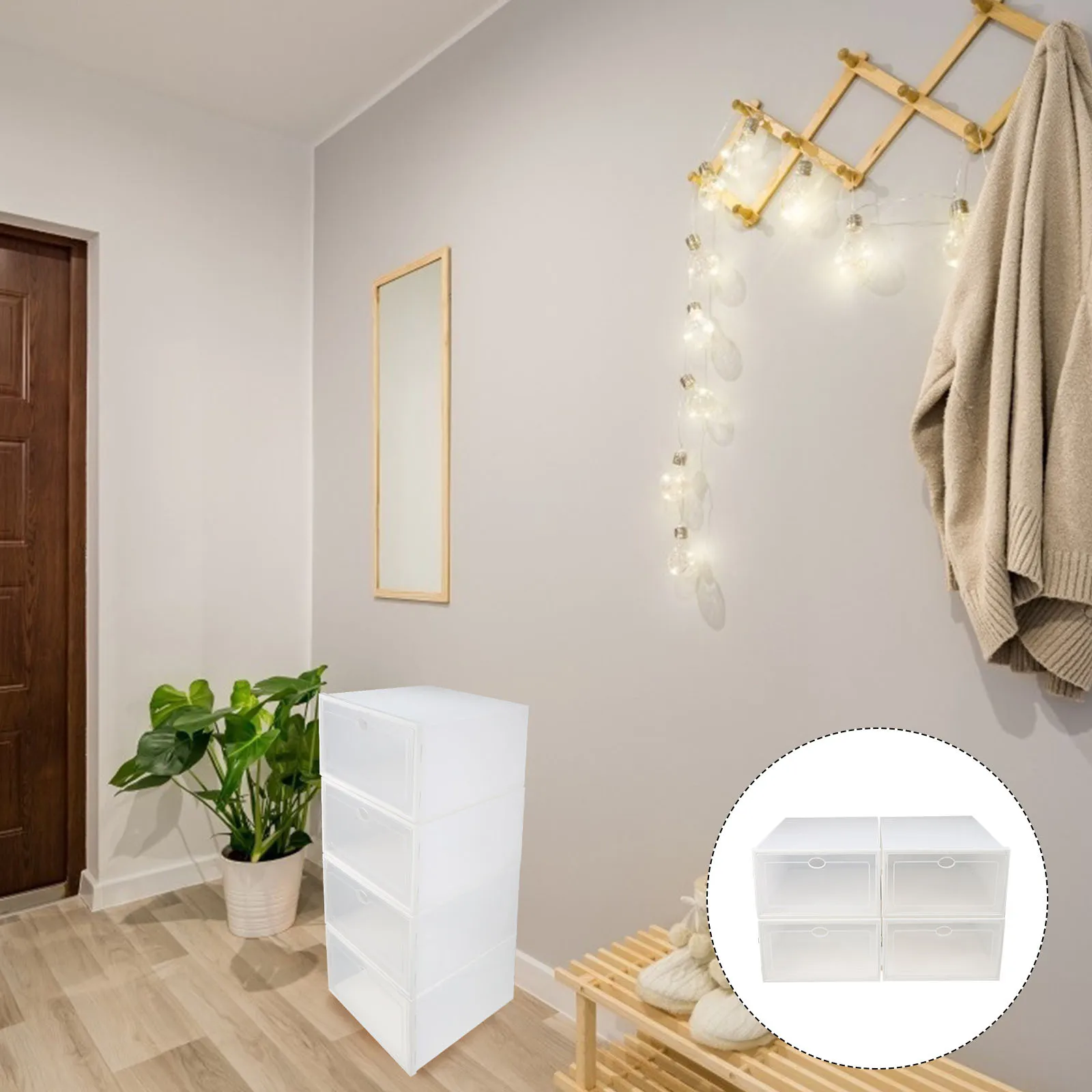 

4Pcs Transparent Plastic Shoe Storage Boxes Sturdy Load-Bearing Capacity Home Organizers Plastic Shoeboxes Sundry Storage Boxes