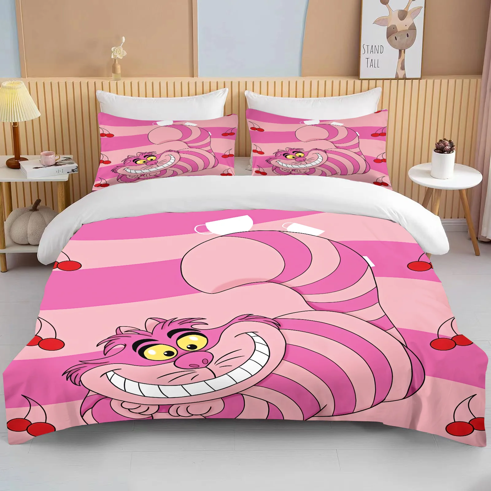 Disney Alice nel paese delle meraviglie Set biancheria da letto stampata Cartoon Anime Set letto in microfibra federa copriletto per adulti camera