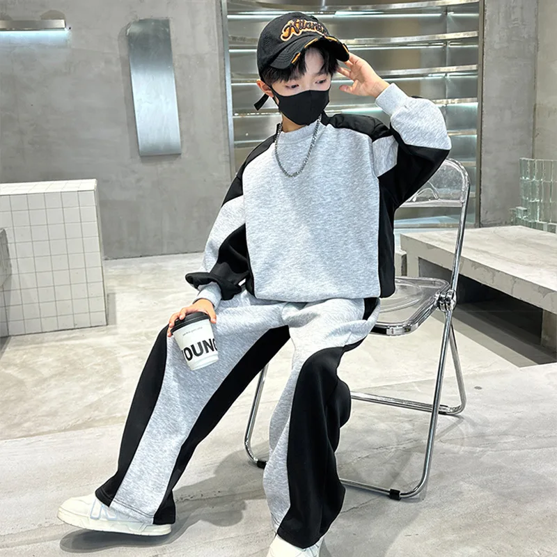 

Teenager Boys Suit Autumn Sports Sets Kids Loose Sweater Sweatpants 2 Pieces 2025 Children's Fashion Casual Outfit Teen Clothes
