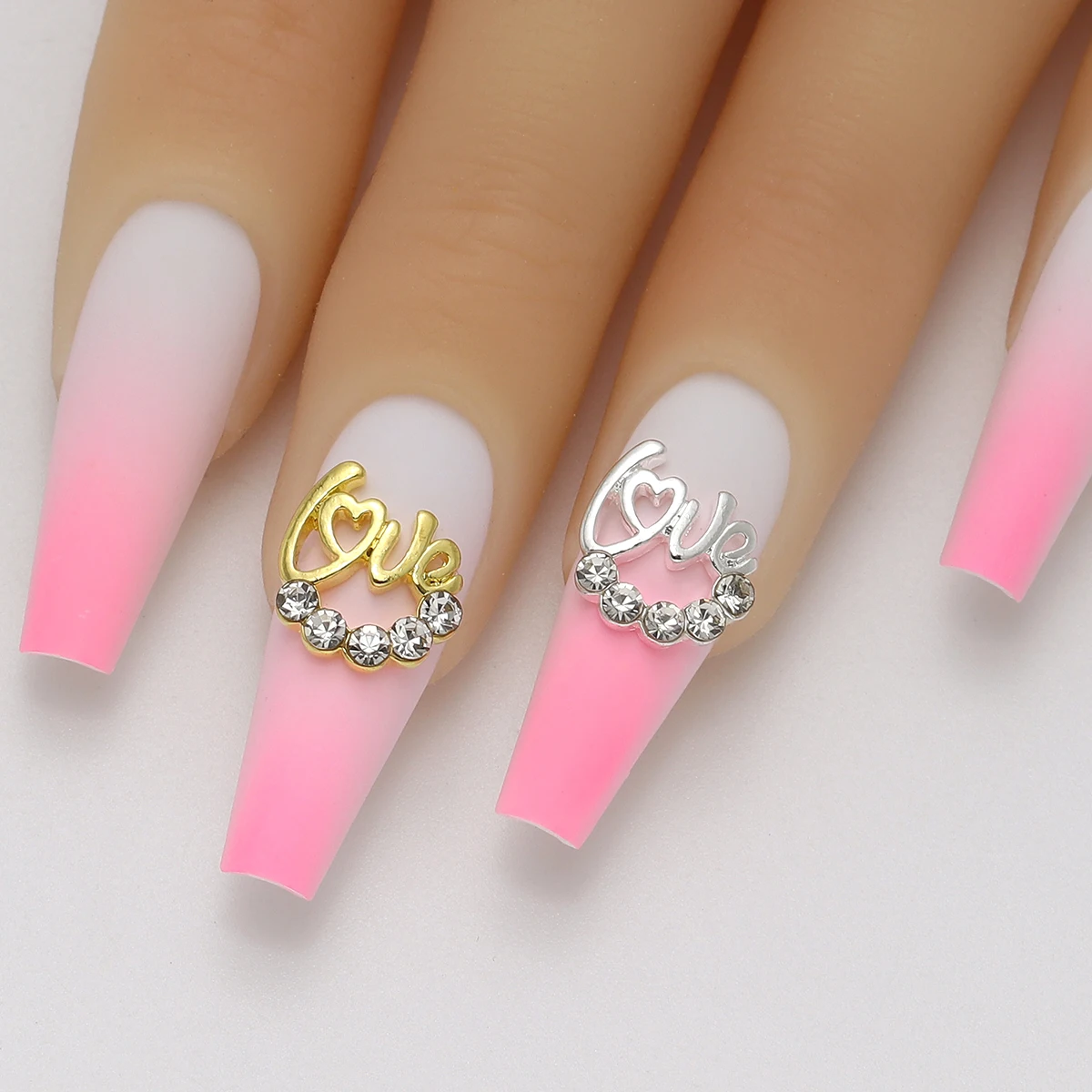 100pcs Nail Charms Gold and Silver Metal Shiny Rhinestones DIY fashion nail jewelry Love meaning for ladies girls decorative 2