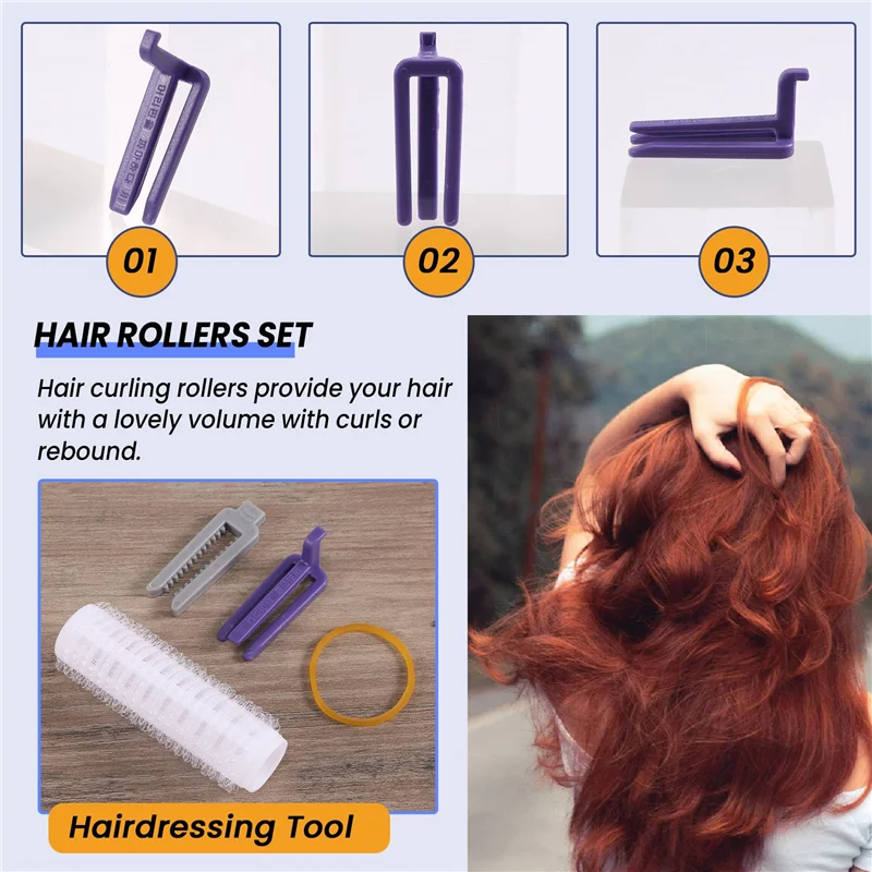 ABLL-24Pcs/set salão de beleza náilon gancho & loop rolos de cabelo conjunto raiz permanente hastes barras rolos com clipes & elásticos