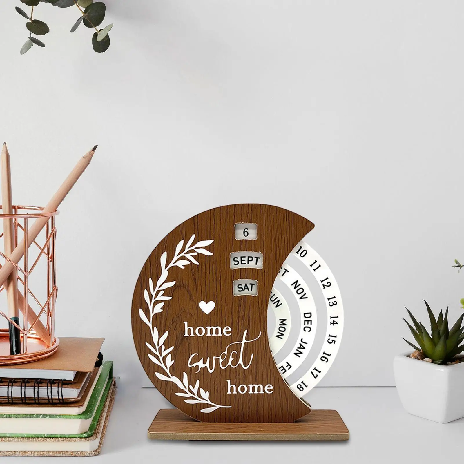 Вечный настольный календарь с деревянным диском, вращающийся настольный календарь для полки
