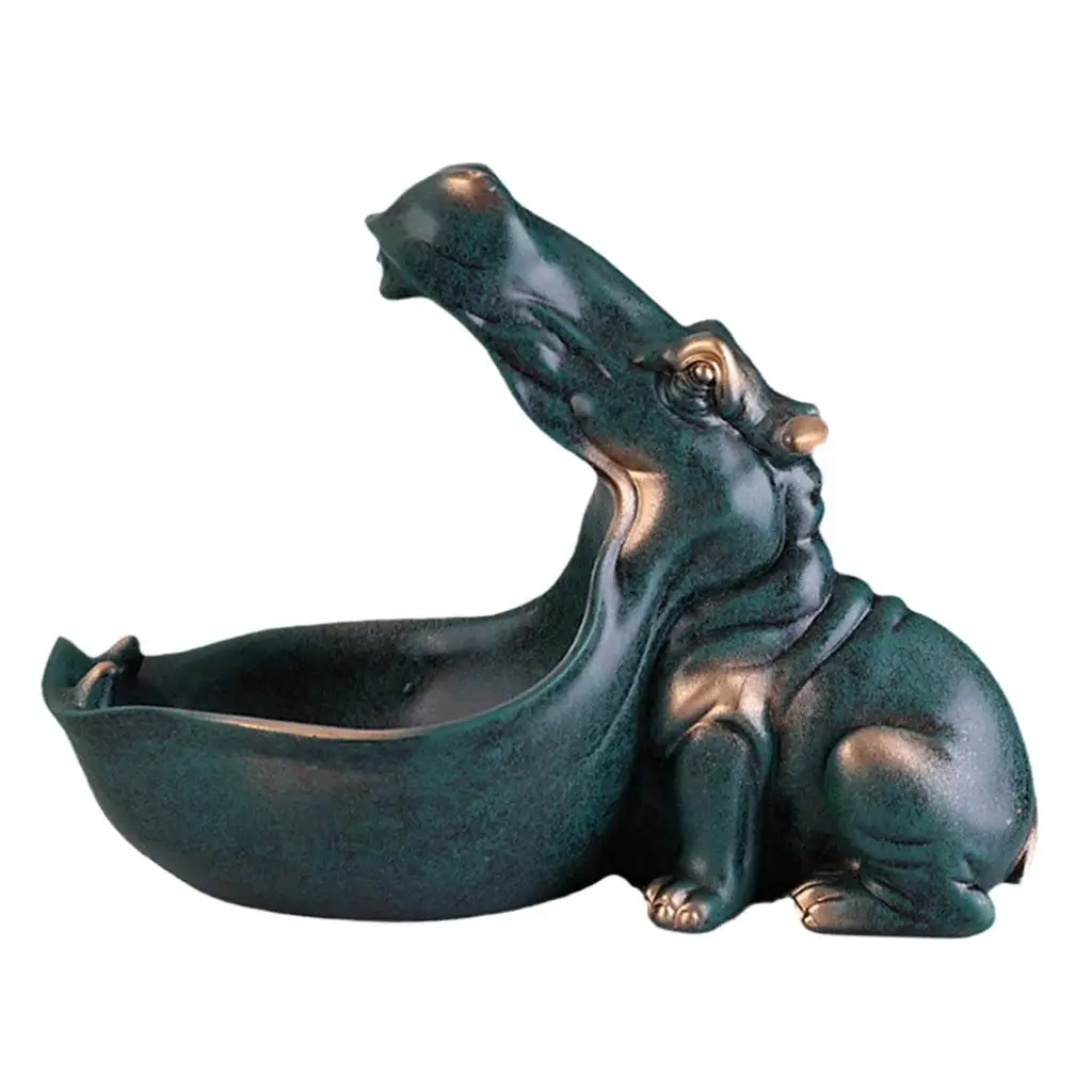 Resin Hippo Figurine Big Mouth Sundries Holder Modern Sculptures Desk Statue for Home Decoration Luxury