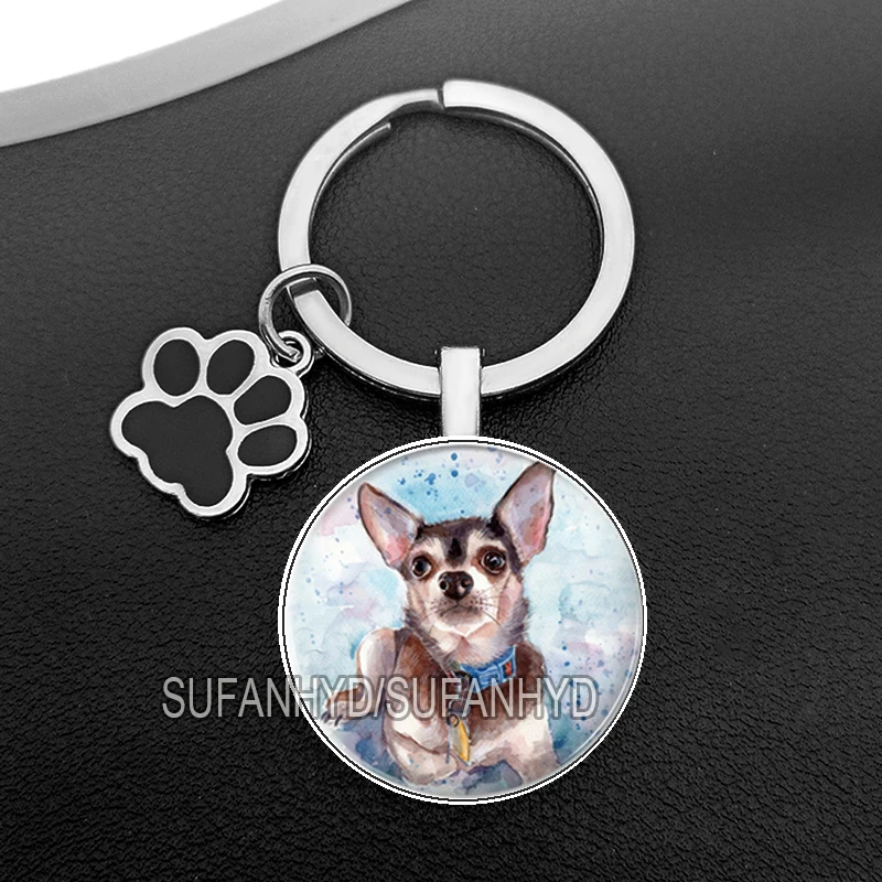 Cute Chihuahua Keychain Crystal Dog Key Ring Lovely Puppy Keychains for Animal Lovers Women Fashion Bag Pendants