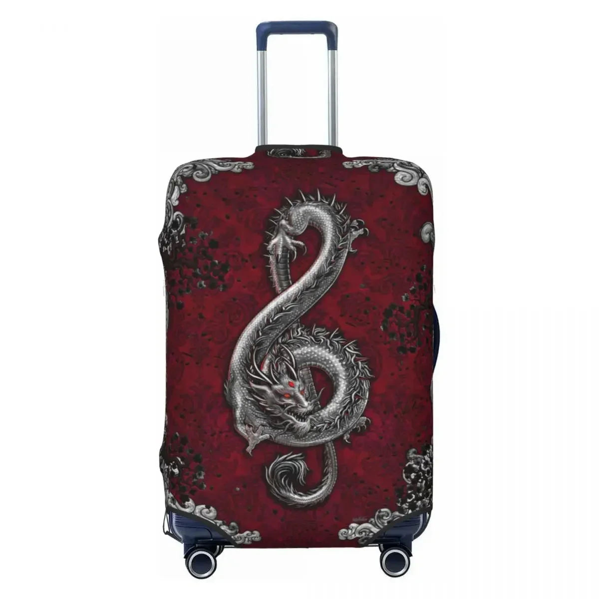 Custom Music Dragon Gothic Pattern Suitcase Cover Dust Proof Asian Style Travel Luggage Covers for 18-32 inch