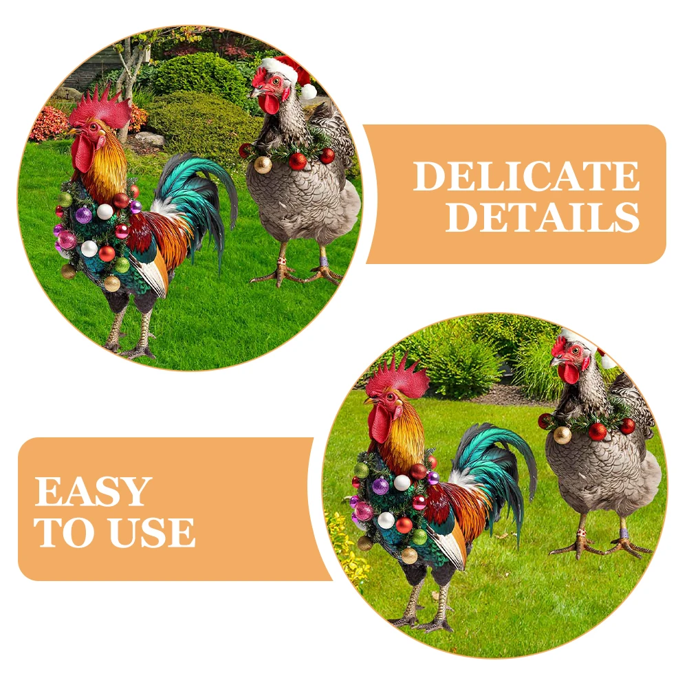 

2pcs Iron Stakes Decorative Chicken Signs Outdoor Lawn Decor Christmas Courtyard Ornaments Metal Stake Signs Garden Decoration