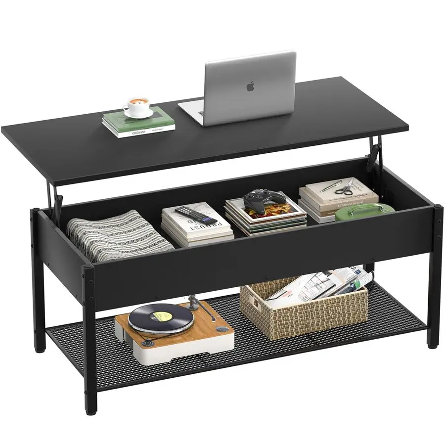 

41.7 Lift Top Coffee Table for Living Room, Wood Center Table with Hidden Compartment and Storage Shelf, Modern Rising Tabletop
