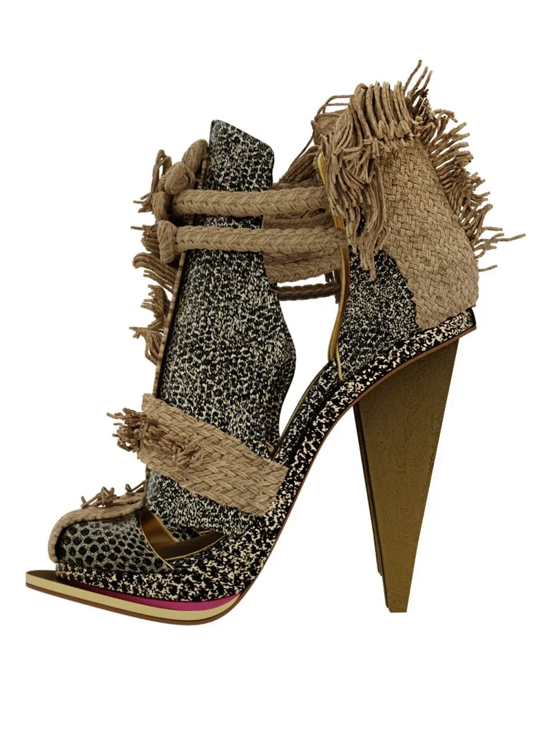 Sandálias femininas retrô com corda de cânhamo vazada, decorativas, bico redondo, salto cônico, tira no tornozelo