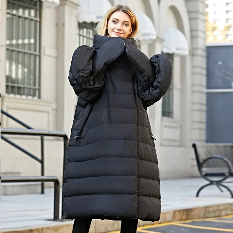 Oversize Winter Down Jacket Women with Gloves Long Korean Duck Down Coat Winter Puffy Jacket 2020 Casacas De Mujer 15799 KJ2742