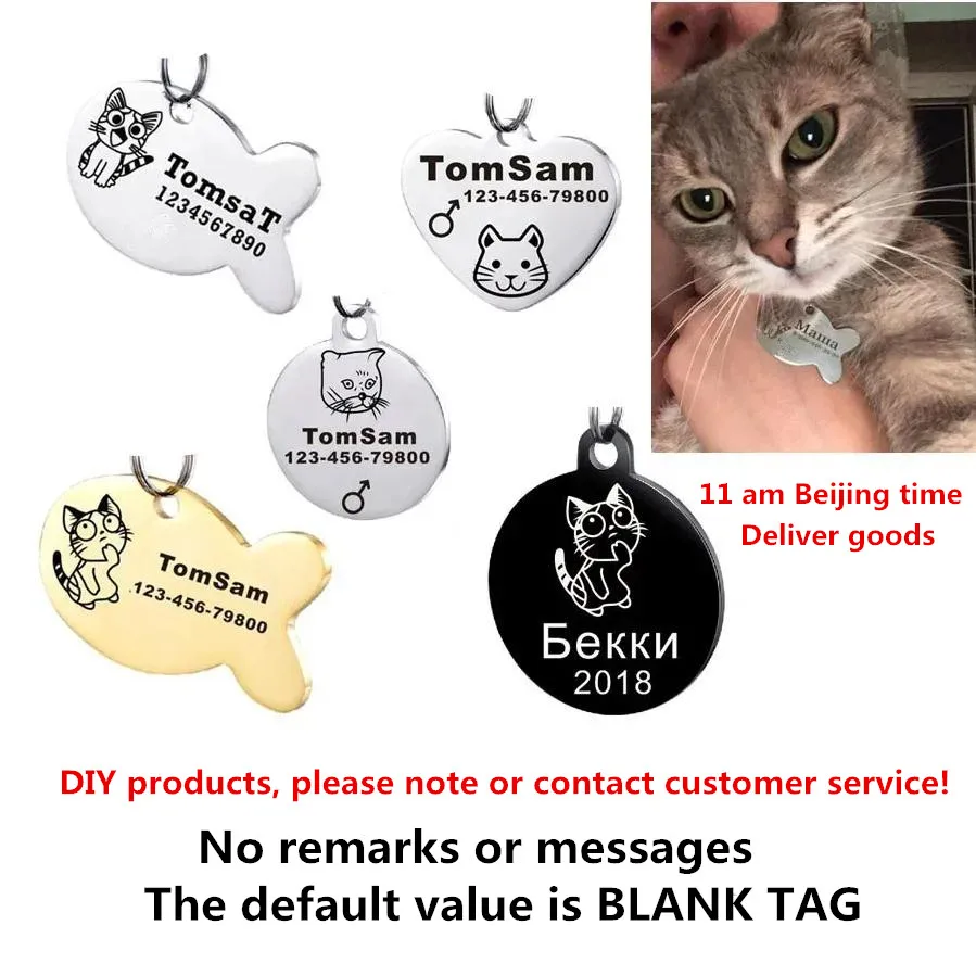 Pet Cat ID Tag Free Engraving Kitten ID Tag  Accessories Stainless Steel Tags Message Puppy Custom Collars Products Pet Supplies