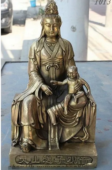 

Статуя богини бодхисаттвы Китайский буддизм медный Brass Kwan-Yin Kid GuanYin