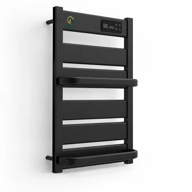 Electric Heated Towel Rack Wall Mounted Black Aluminum Corner Ladder Double Layer Retro Bathroom Heating Shelf Large Size