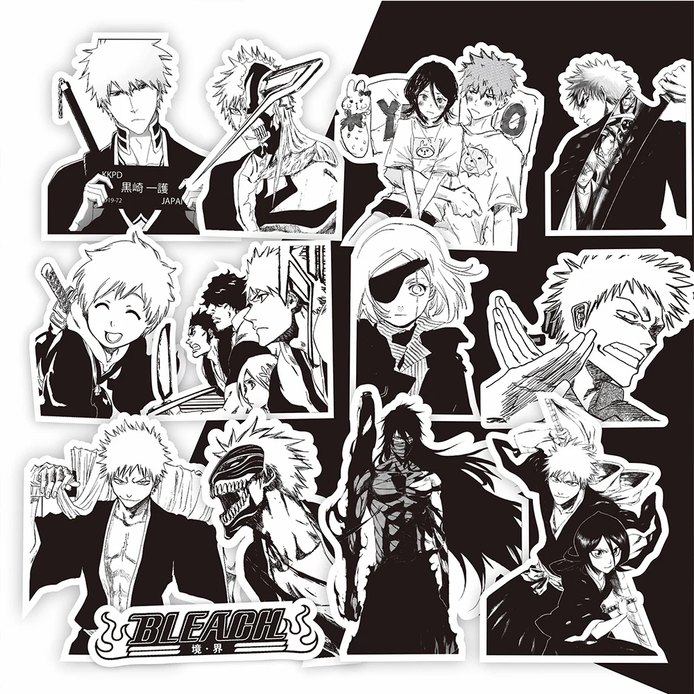 10/30/75 sztuk wybielacz Anime czarne białe naklejki klasyczne fajne Manga naklejki deskorolka bagaż telefon Kurosaki Ichigo Cartoon naklejki