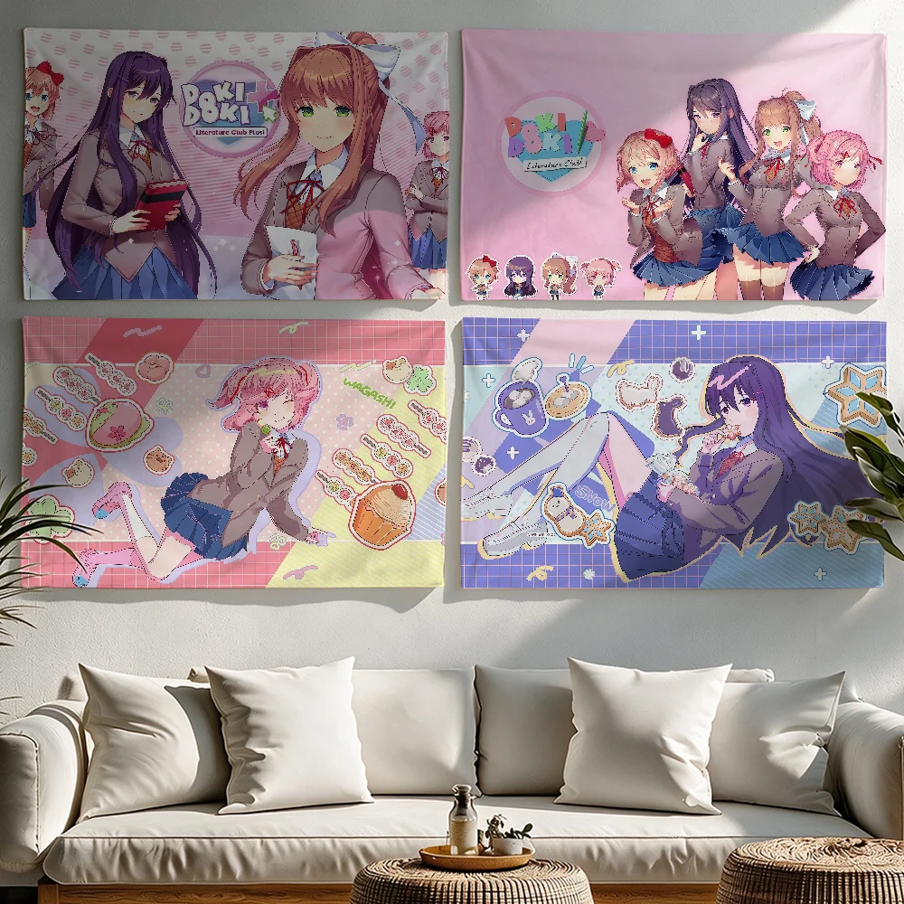 DDLC Anime Game Cute flag Tapestries Outdoor Parties Bedrooms Living Rooms Dorm Rooms Wall Decor Banners Gifts